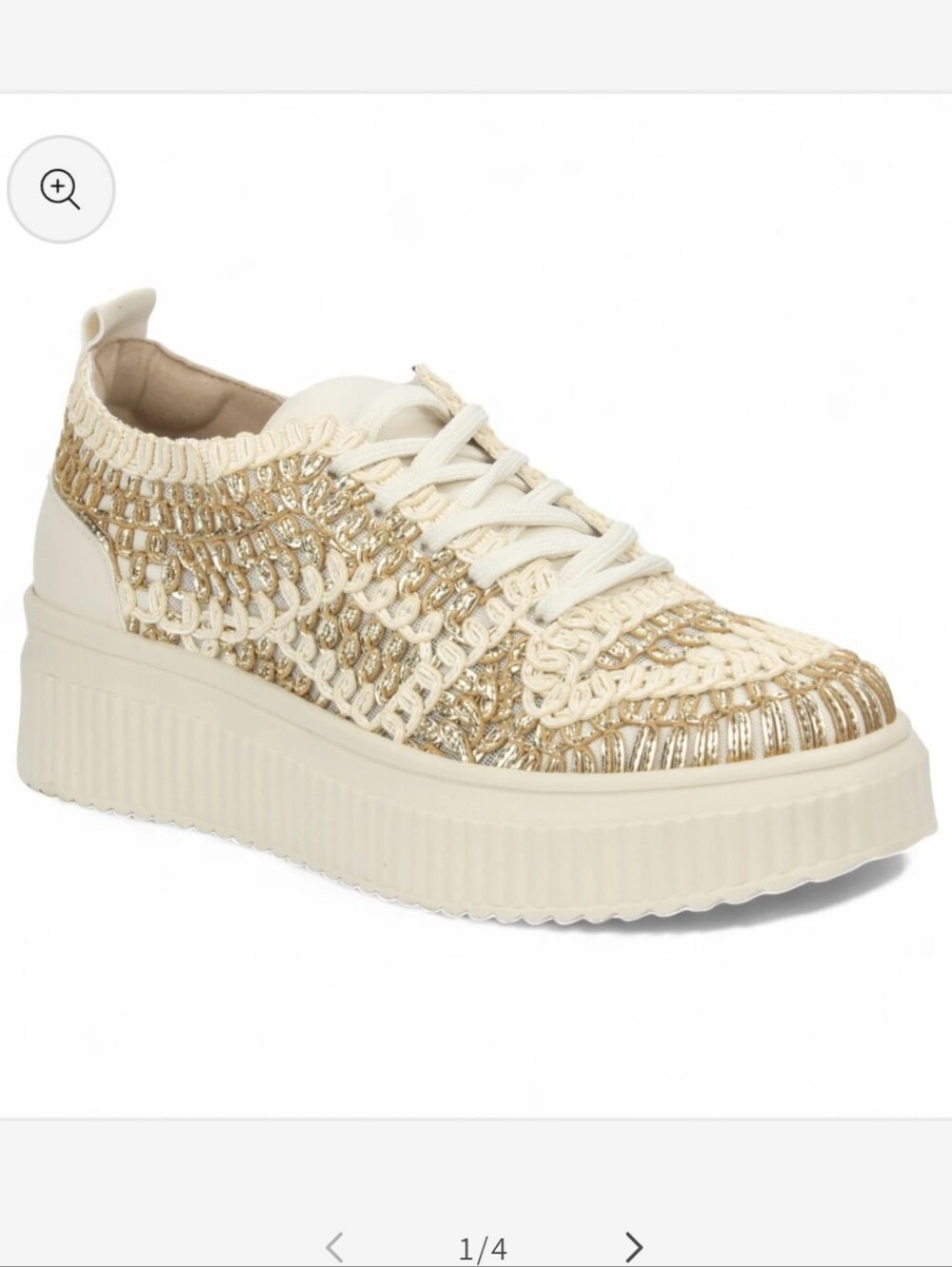 Love Rio Naomi Crochet Platform Sneaker - Gold Tan Sz 9 Women's Lace Up